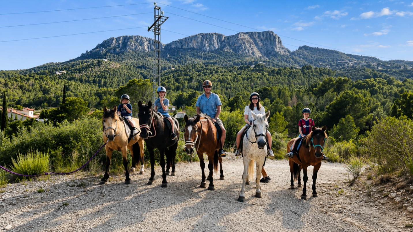 Family group trail ride through the Costa Blanca countryside at Paradise Stables